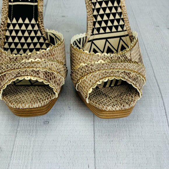 Jessica Simpson JP-BLAZIE Python Gold Platform Heels Open Toe Shoes Sandals 8 B - Picture 3 of 8